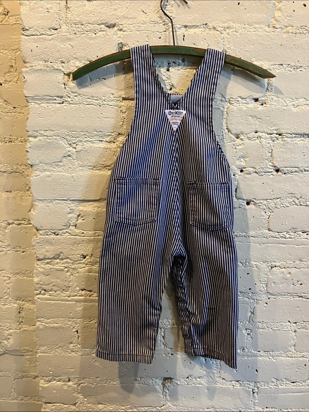 Vintage OshKosh hickory stripe overalls size 24 months USA union made